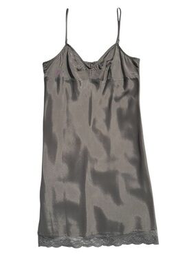 Satin Lace-Trim Slip Dress - Gray